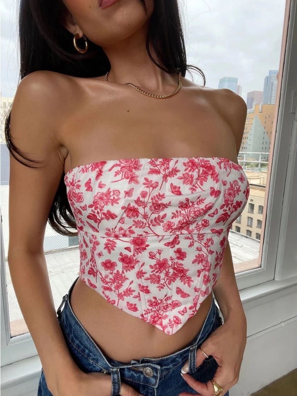 Princess Polly Juliette Bustier Top - White with Pink